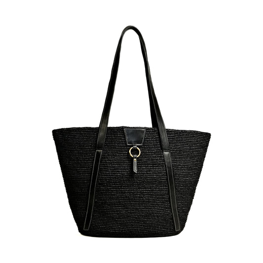 Sac à main vegan made in france Anjara panier en raphia noir et Uppeal alternative au cuir traditionnel, design intemporel, citadin look parisien et durable