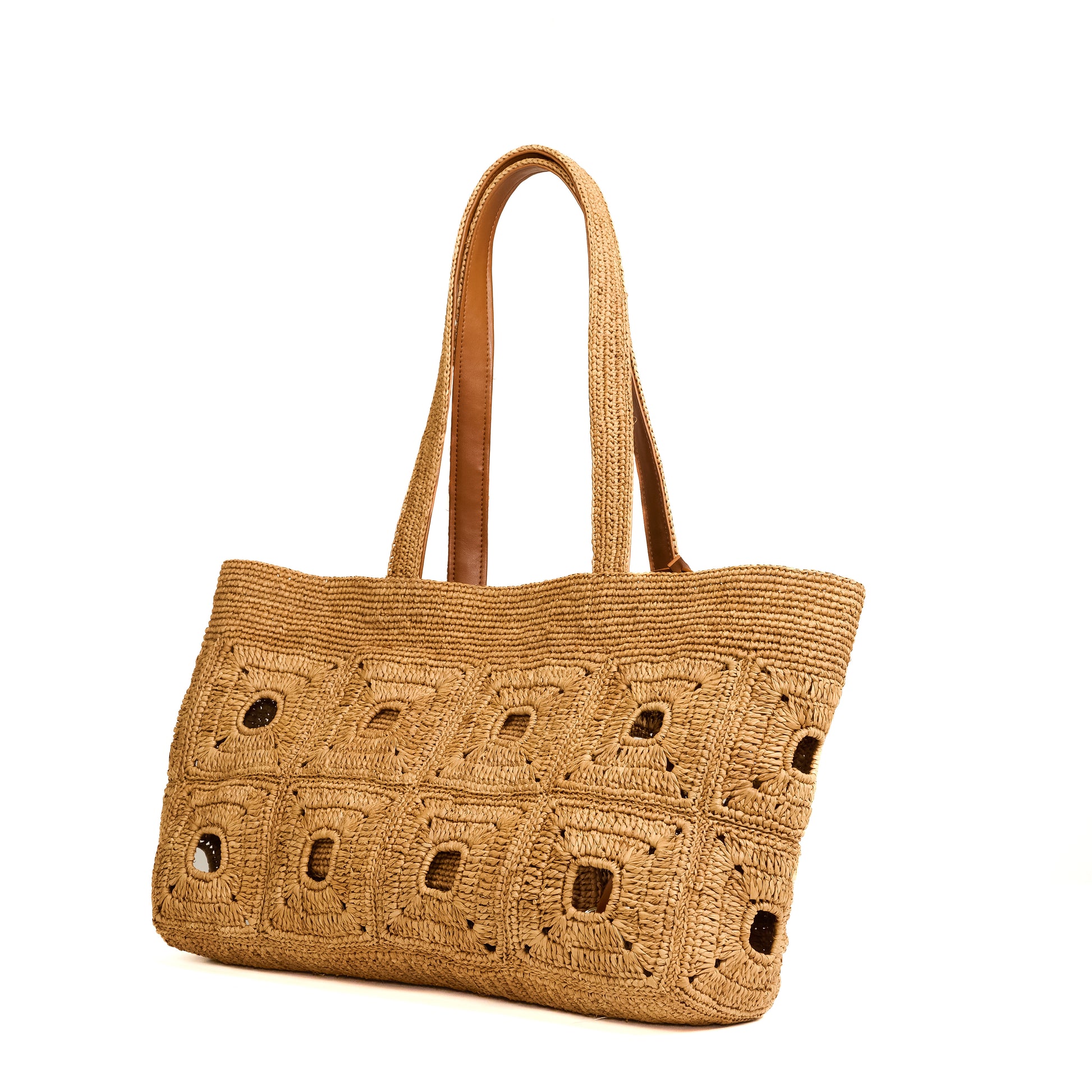 Cabas en raphia marron Anjara. Détails haut de gamme et finitions anses Uppeal alternative au cuir, sac à main vegan intemporel moderne et durable